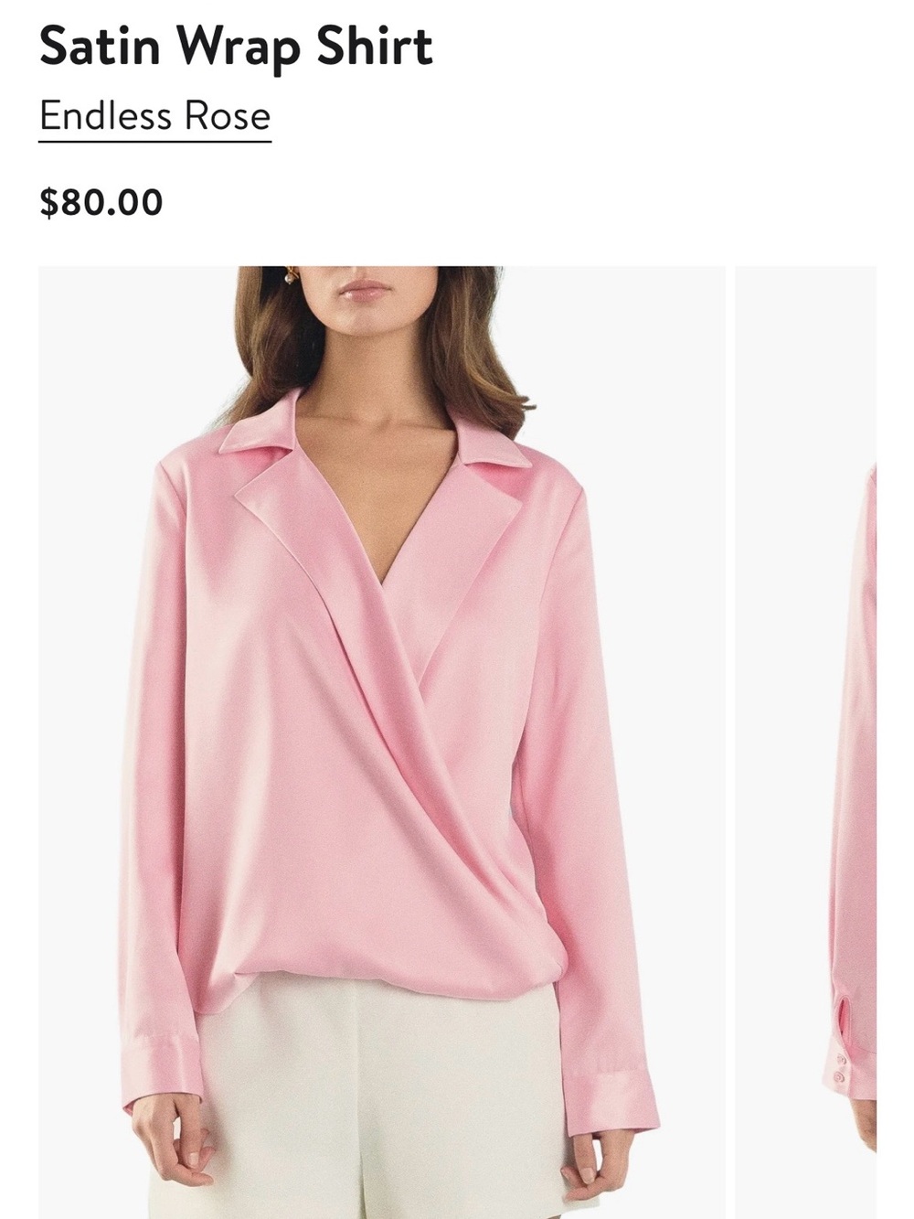 Endless Rose Pink Satin Wrap Shirt Sz S